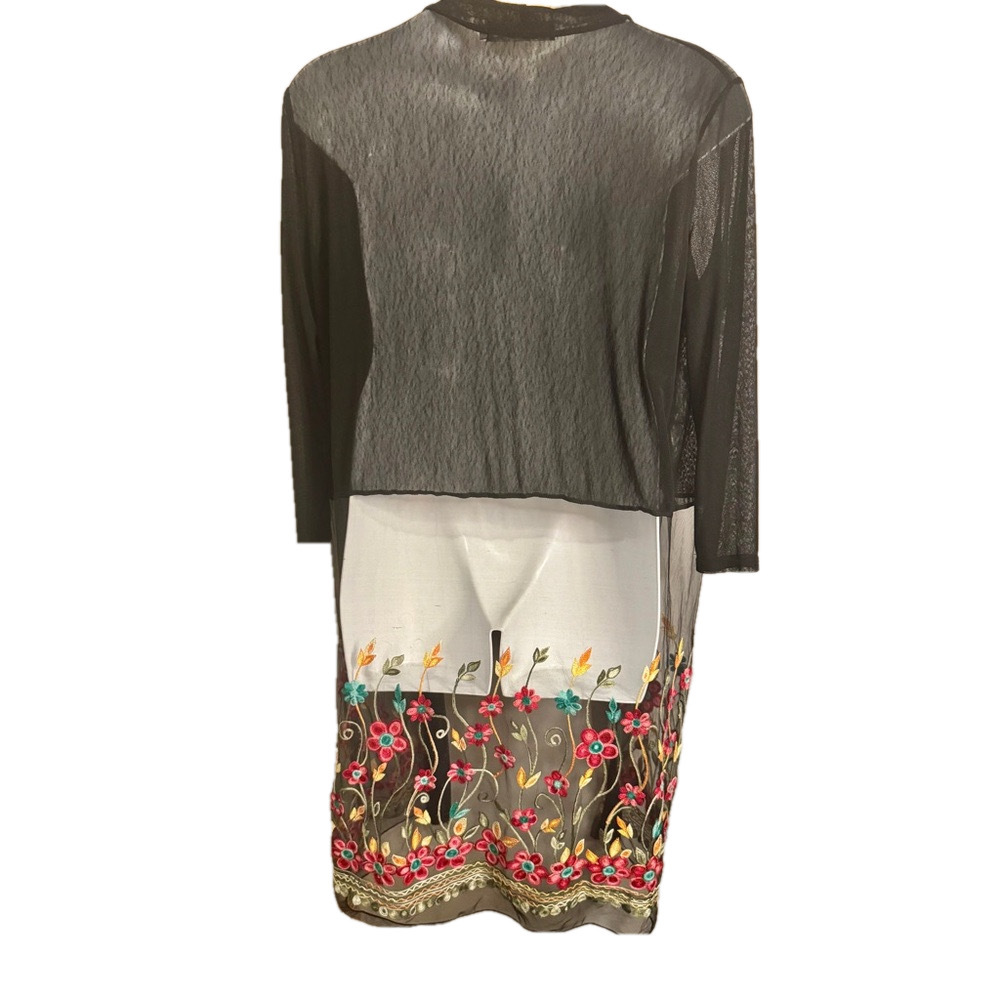 Black Sheer Kimono Duster Floral Embroidery - Picture 4 of 6